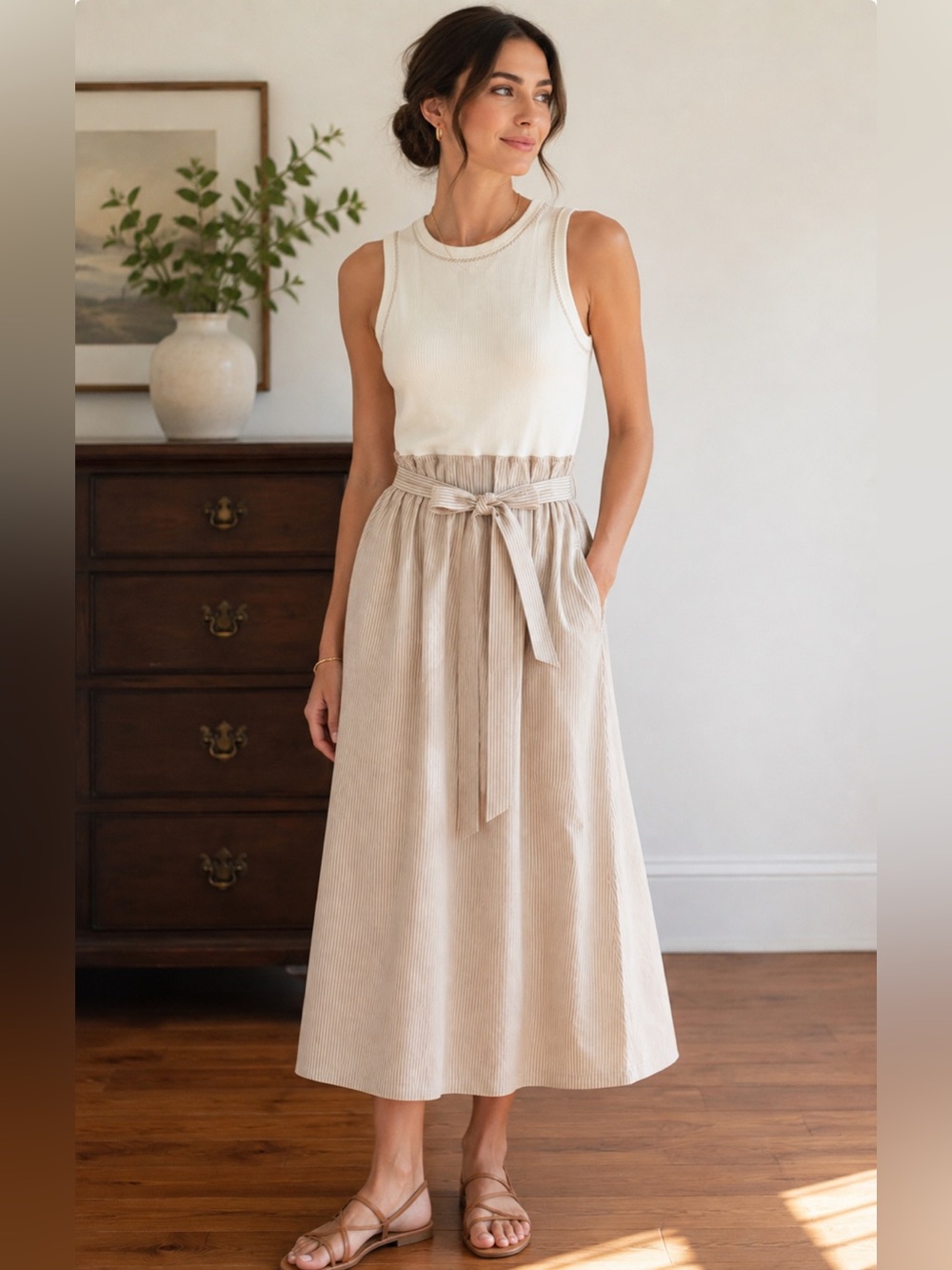 J. Crew Cream and Tan Maxi Dress